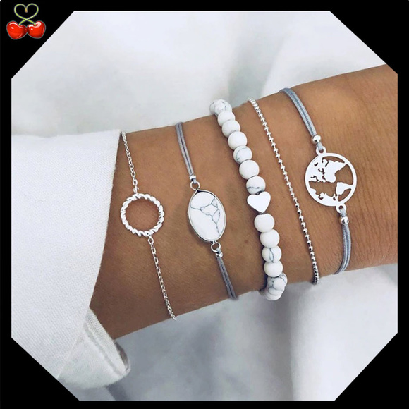 Mary's Cherries Boutique Jewelry - 🍒NEW silver boho blue 🌎 world bracelet 5pcs set